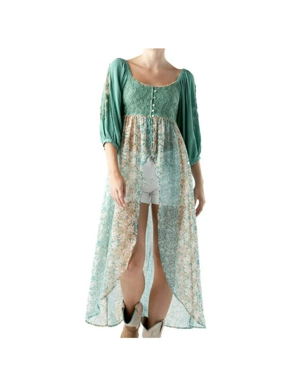 Miss Me Green Orange Milkmaid Mermaid Top Whimsigoth Medium Forest Fairy
